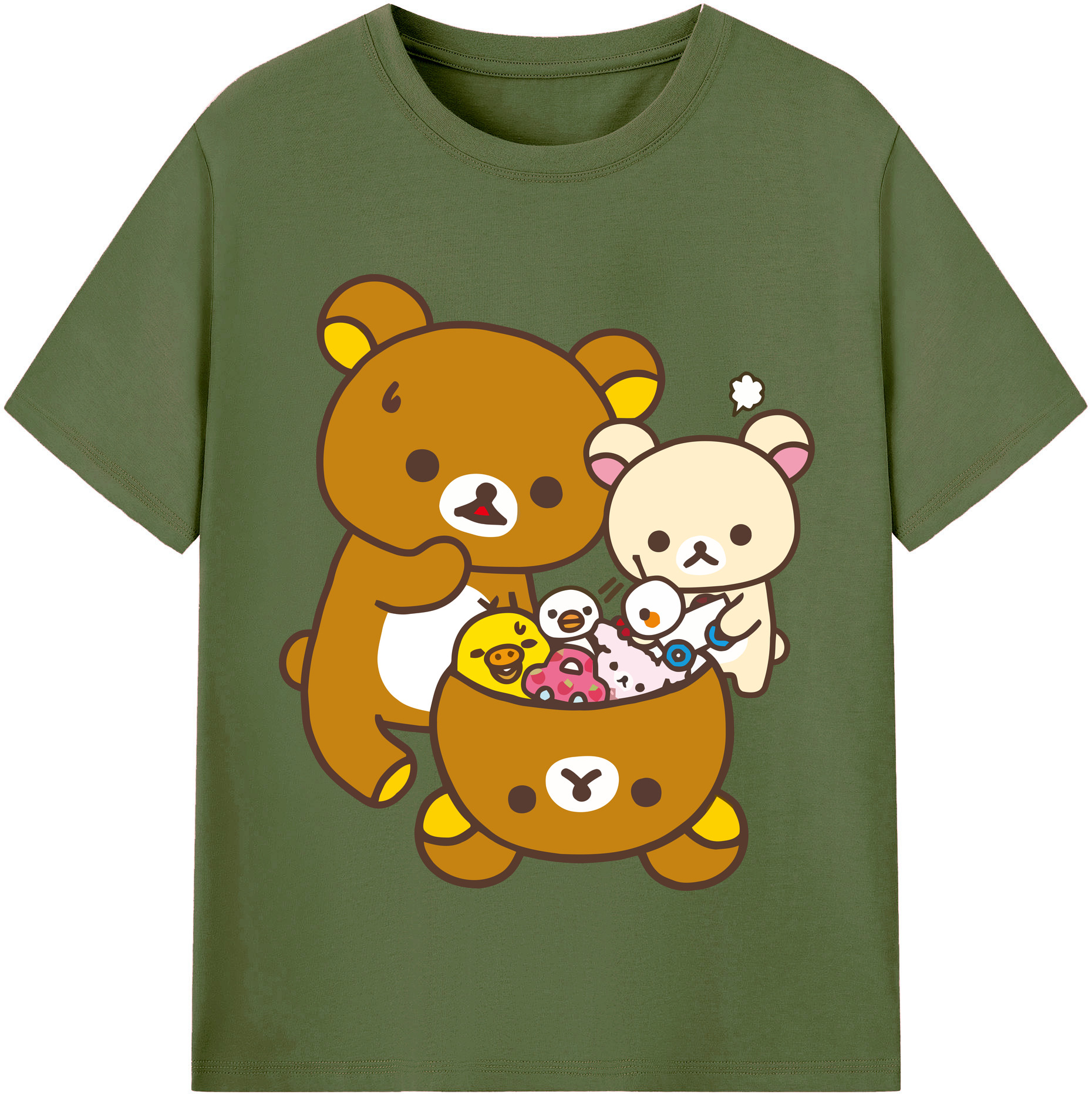 （画像用） リラックマ リラックマ キイロイトリ Rilakkuma Korilakkuma Kiiroitori 綿100％半袖Tシャツ（フロントプリント）